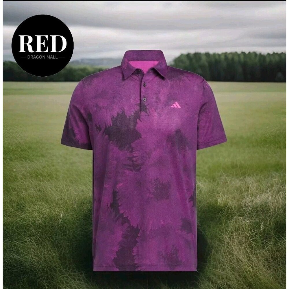 Adidas Golf Flower Mesh Short Sleeve Polo Shirt - Fuchsia/Black - Men's Size XL